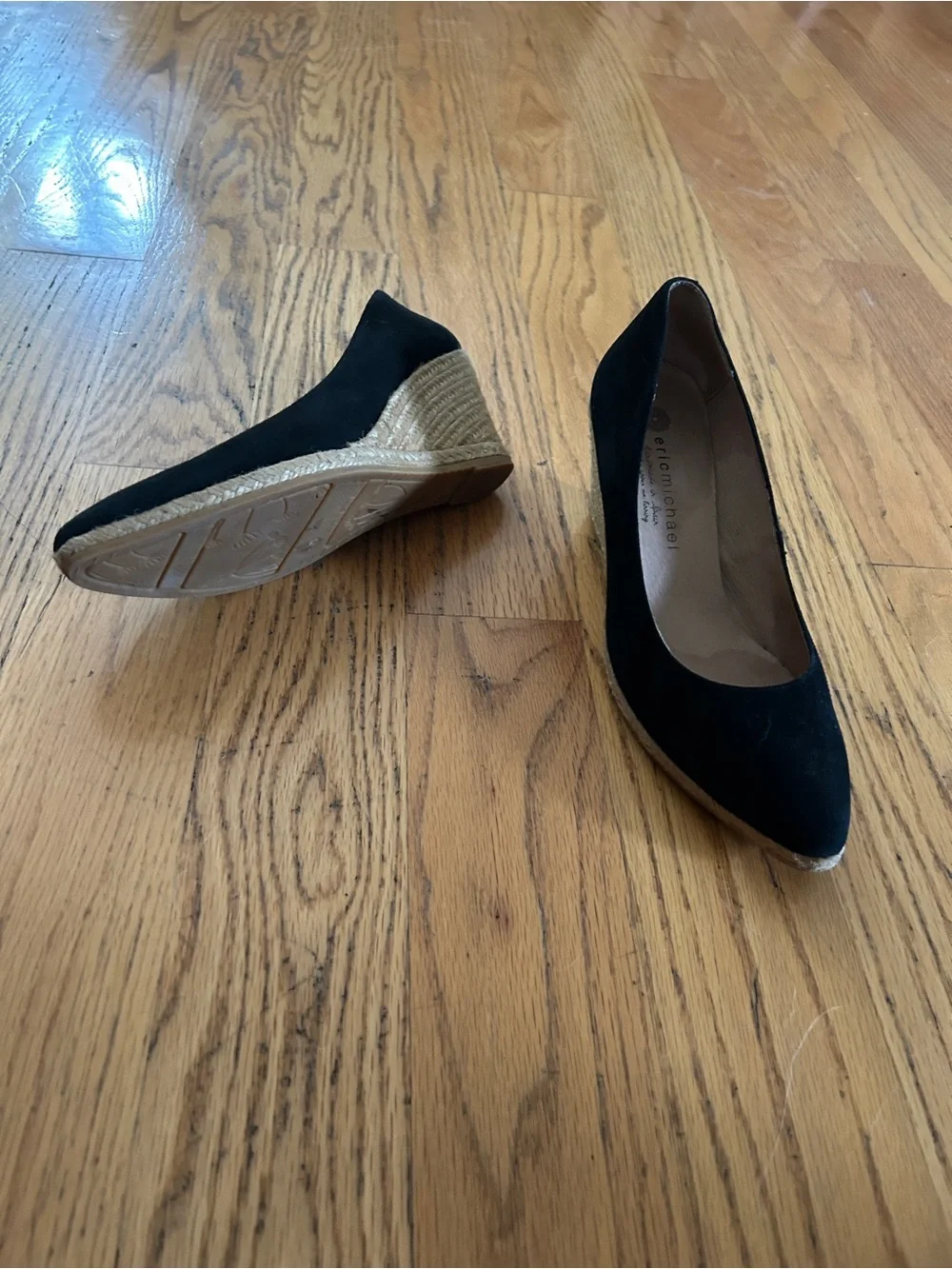 Eric Michael Black Suede Wedge Espadrille Pumps
